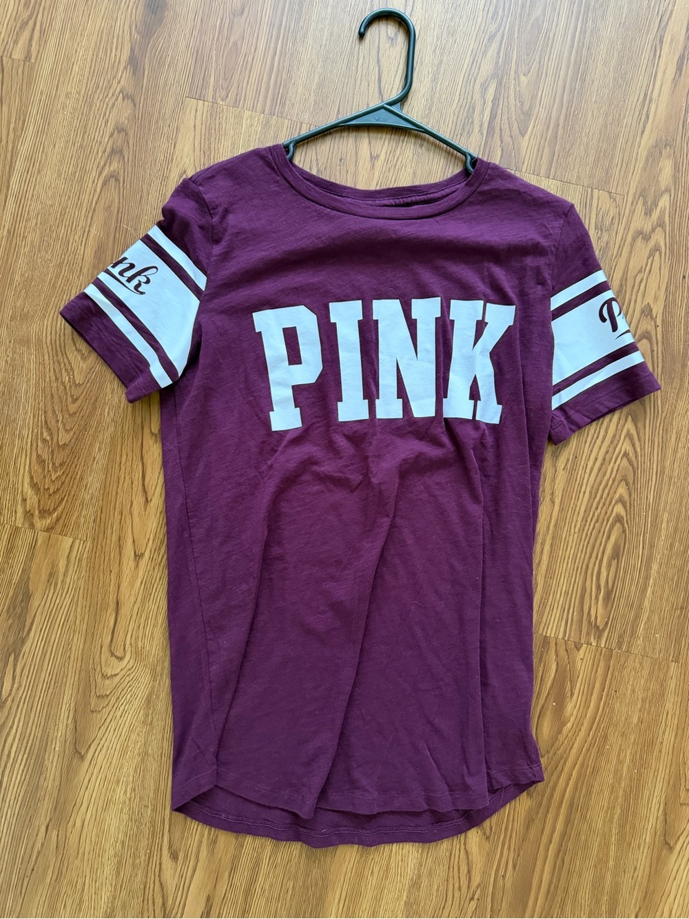 PINK Victoria's Secret Plum Short Sleeve Tee with White Details